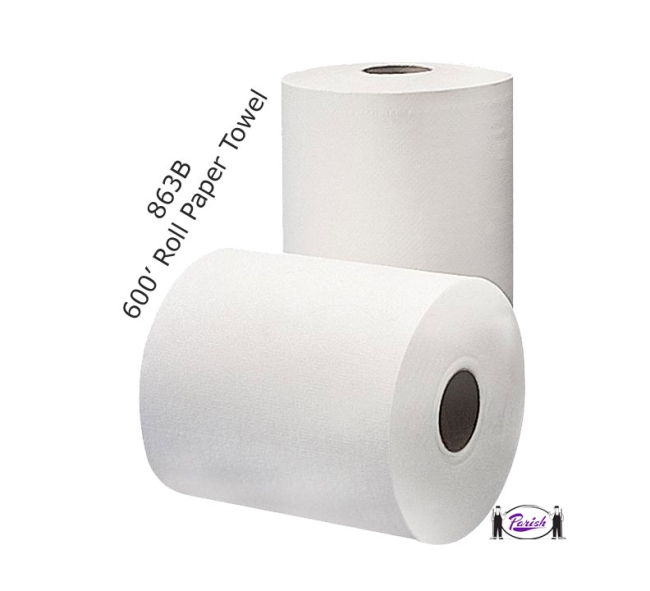 Roll Towel, 863B, 600&#39; White Roll, 12/Cs, 1.62&quot; Core